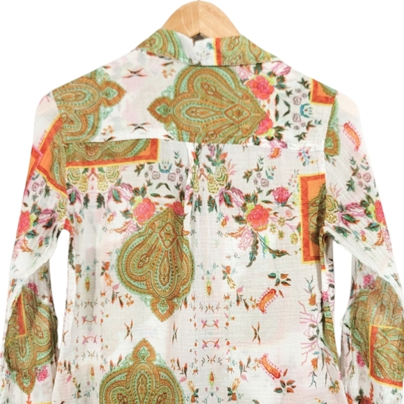 Raga Britta Paisley Button Down Roll Tab Button Down Longsleeve Shirt Size Small - Picture 4 of 7